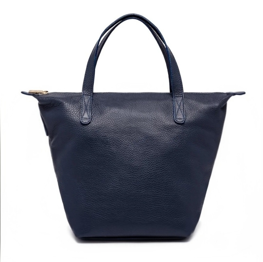 Cuyana Navy Leather Small Tote Bag without Removable Strap